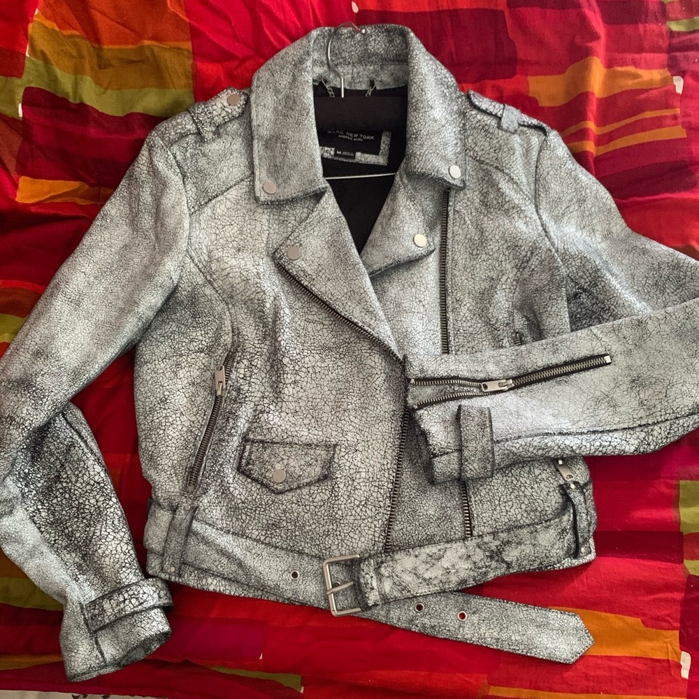 Andrew Marc Madison Crinkle Leather Moto Jacket
